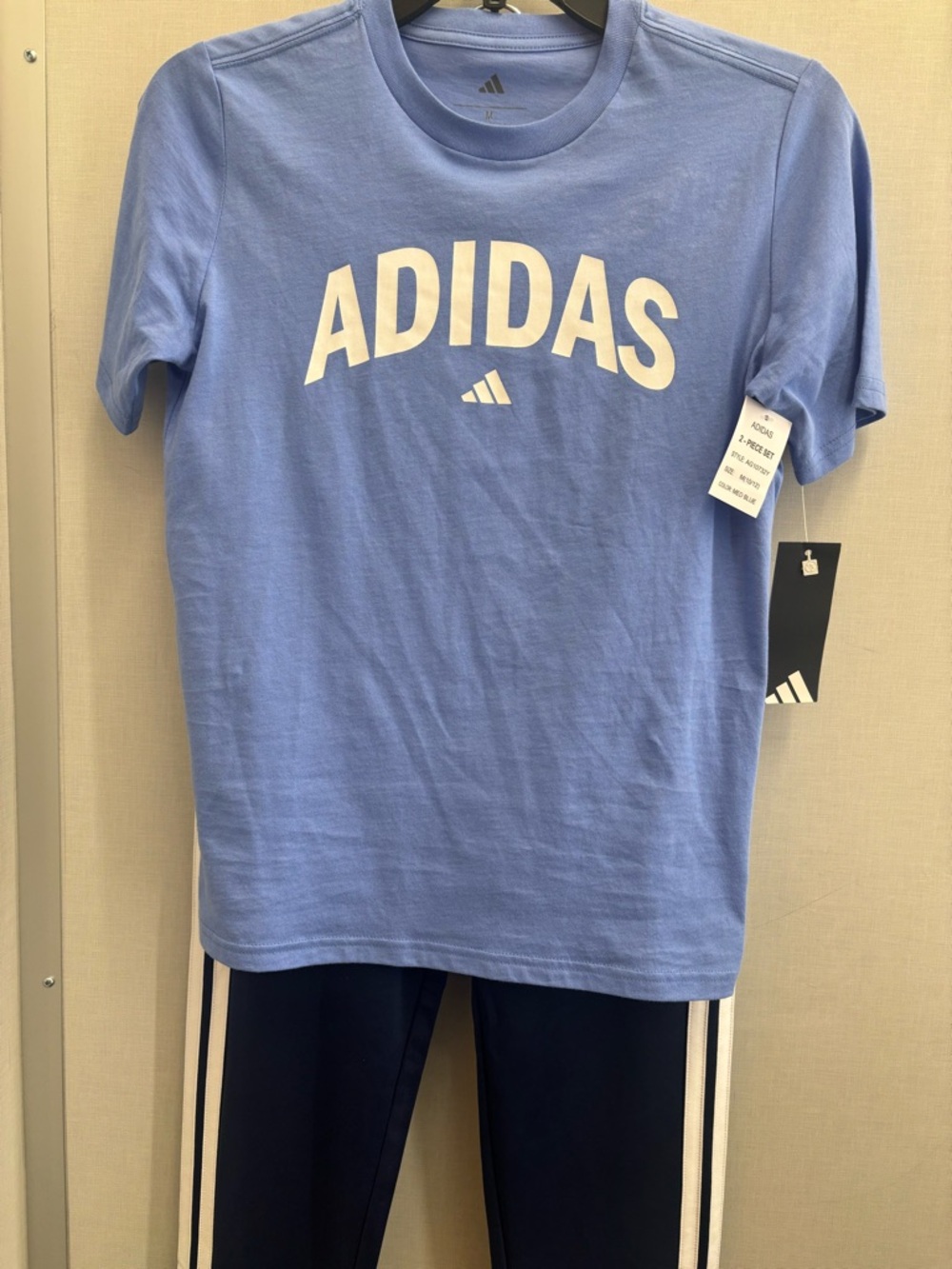 adidas Light Blue Short Sleeve Tee & navy pants with white stripes set
